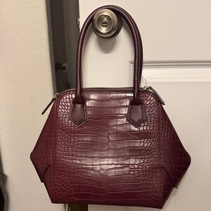 WHBM New Elegant Burgundy Crocodile-Embossed Handbag